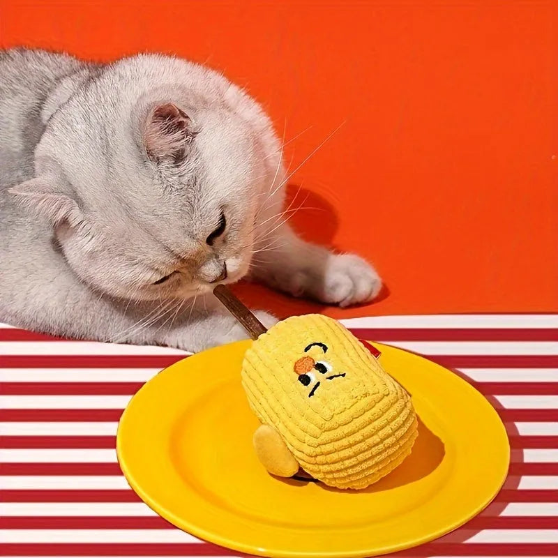 Corn cob shaped cat chew toy made of polio wood for feline teeth cleaning