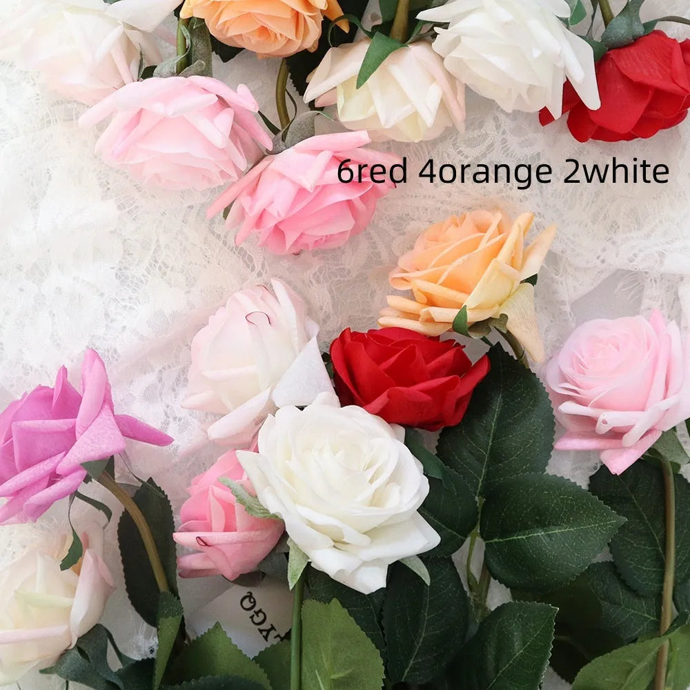 Artificial silk flower bouquet measuring approximately 42cm long with 8.5cm flower heads in multiple colour options