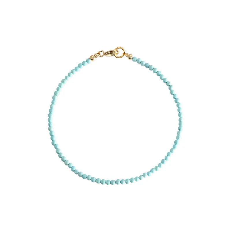 Women's 2mm turquoise natural raw ore bracelet on wrist, 14cm size, geometry shaped beads, unisex Chinese style