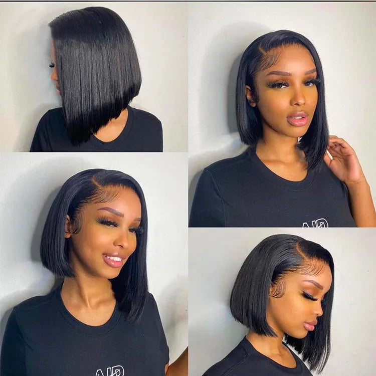 13x4 lace frontal bob straight wig black high temperature silk 200% density 11A 8-16 inch adjustable size