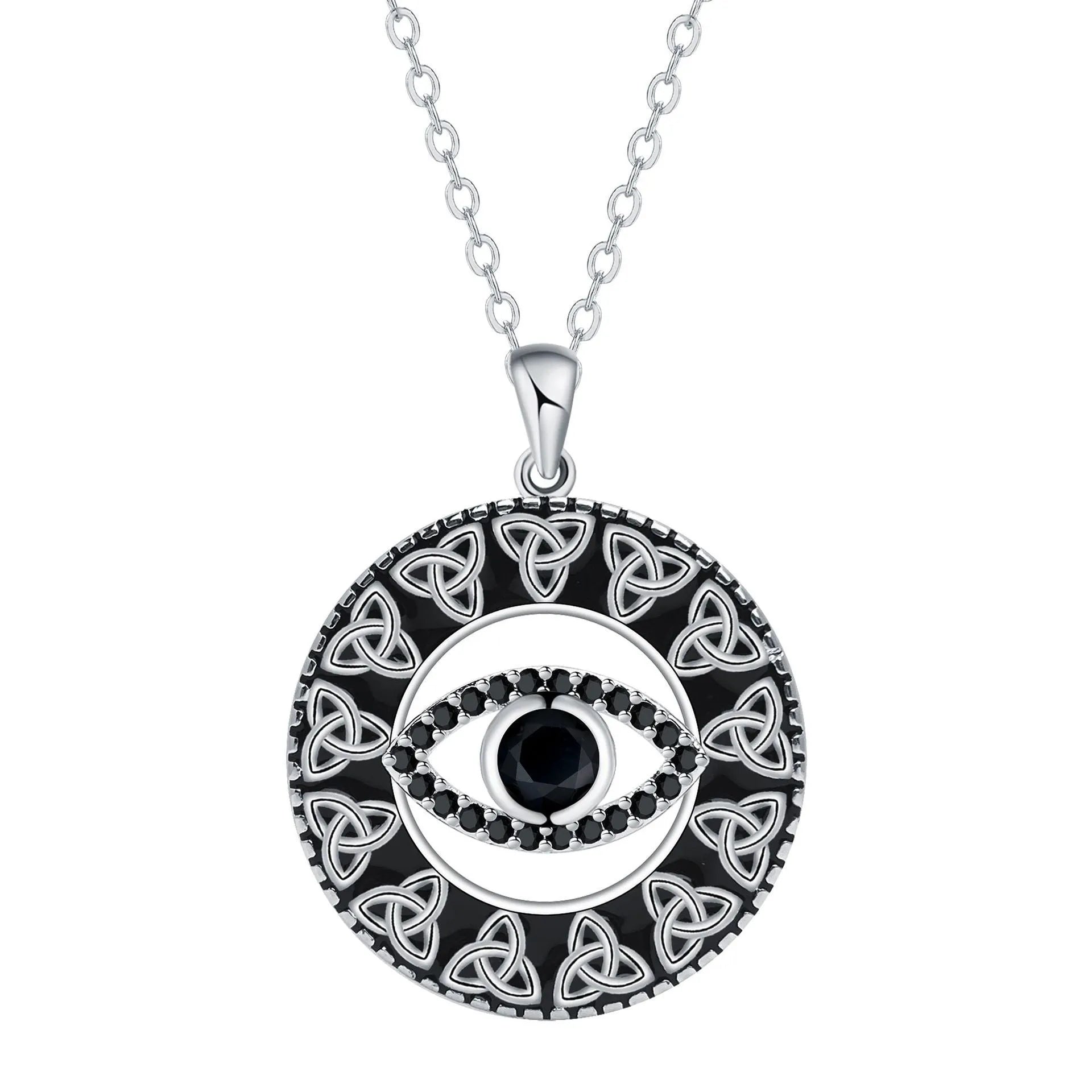 Copper devil's eye pendant necklace on cross chain electroplated finish women's light luxury jewellery