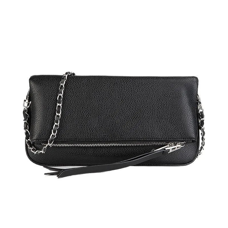 Fashion chain folding clutch women's shoulder messenger bag in black classic PU leather shell shape design