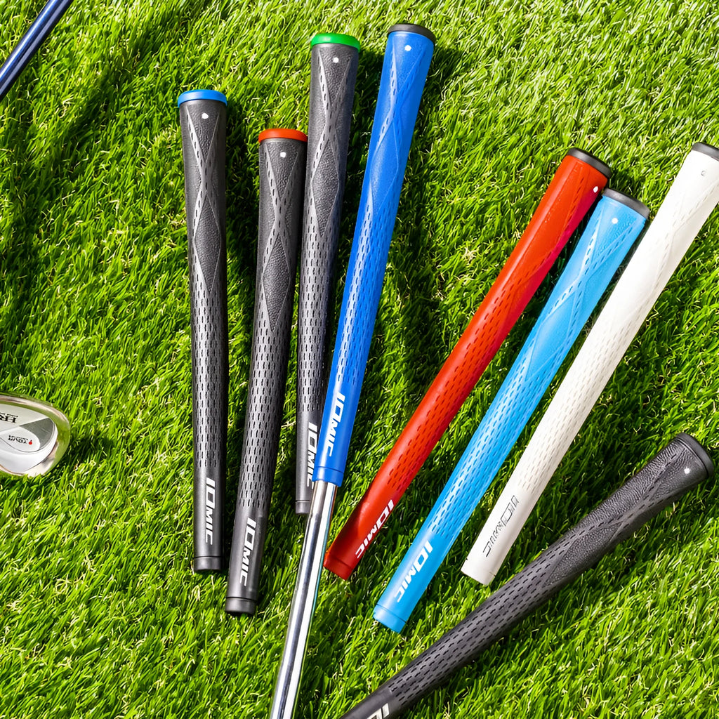 A single TPE golf club grip in a choice of colours including pink, red, blue, white, and black combinations.