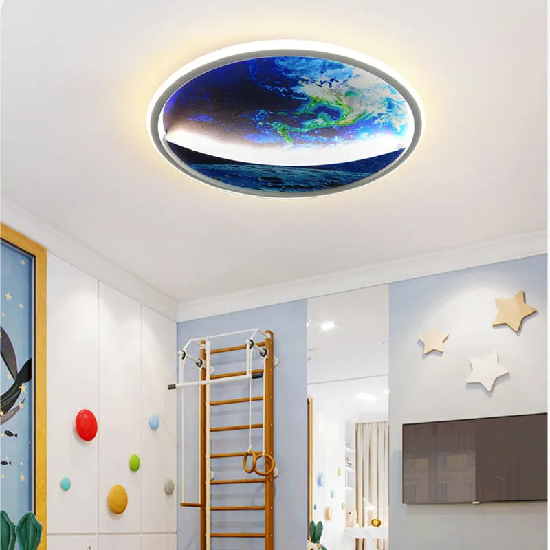 Creative Planet Ceiling Light round earth design with white and warm light LED aluminium PC shade 30x6cm 50W