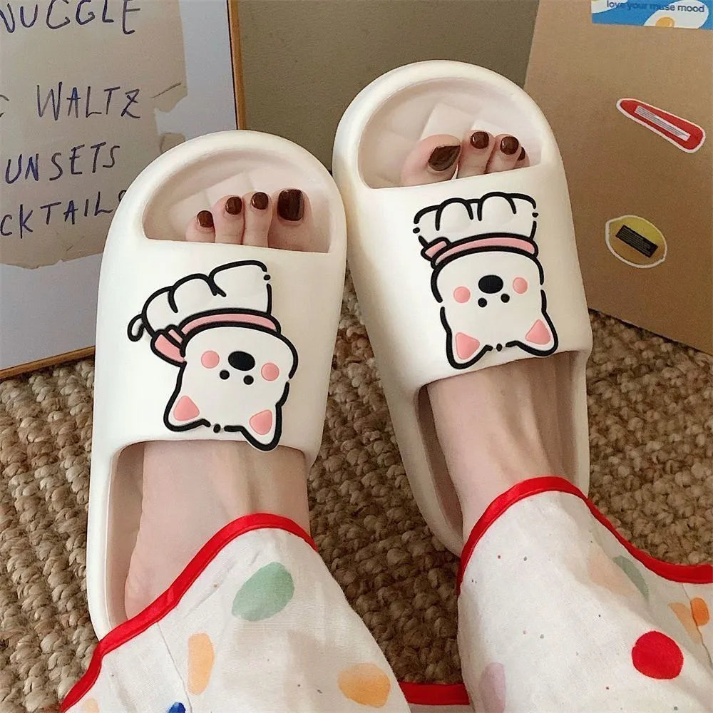 Creative rhombus summer slippers for men and women thickened PVC sole flower pattern cream white