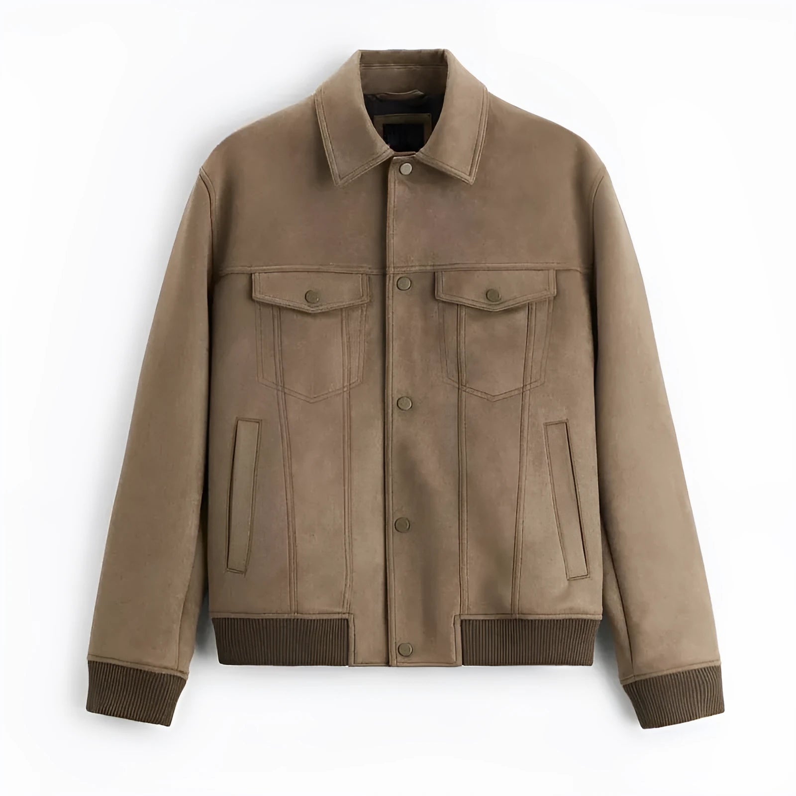 British style suede velvet commuter jacket in mink colour with long sleeves