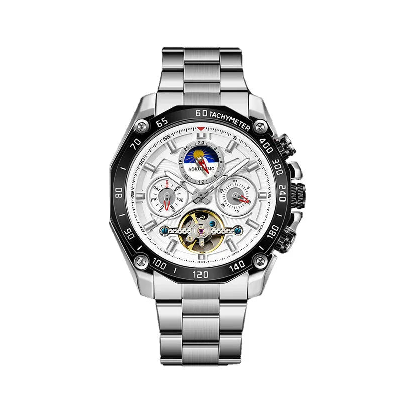 Men's automatic mechanical watch with 12mm thick case in various colour combinations