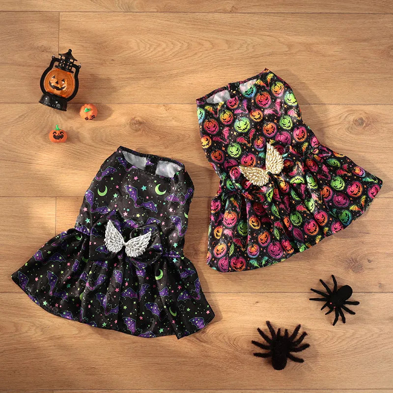Angel wings Halloween costume for dogs in bright pumpkin colour with polyester fabric