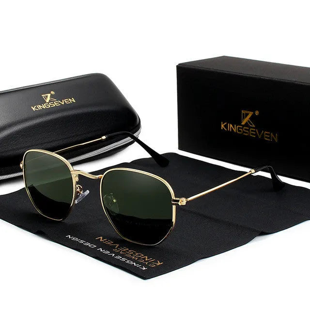 Classic round sunglasses for men with polarised lenses in multiple colour options on a model.