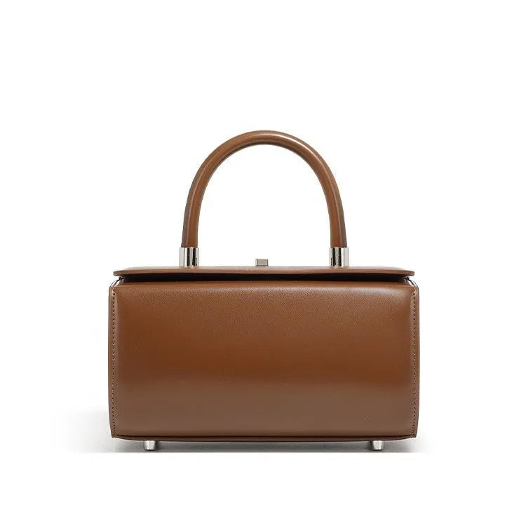 New leather one-shoulder crossbody women's bag in cowhide box shape with clamshell opening