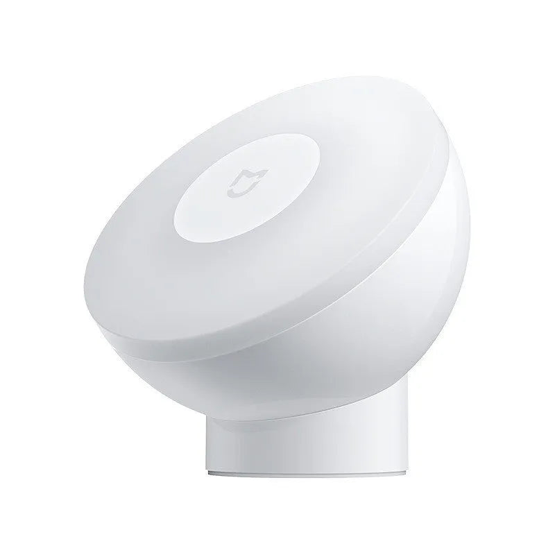 White PC bedside table lamp with human body induction and Bluetooth, compact 94x94x71mm dimensions