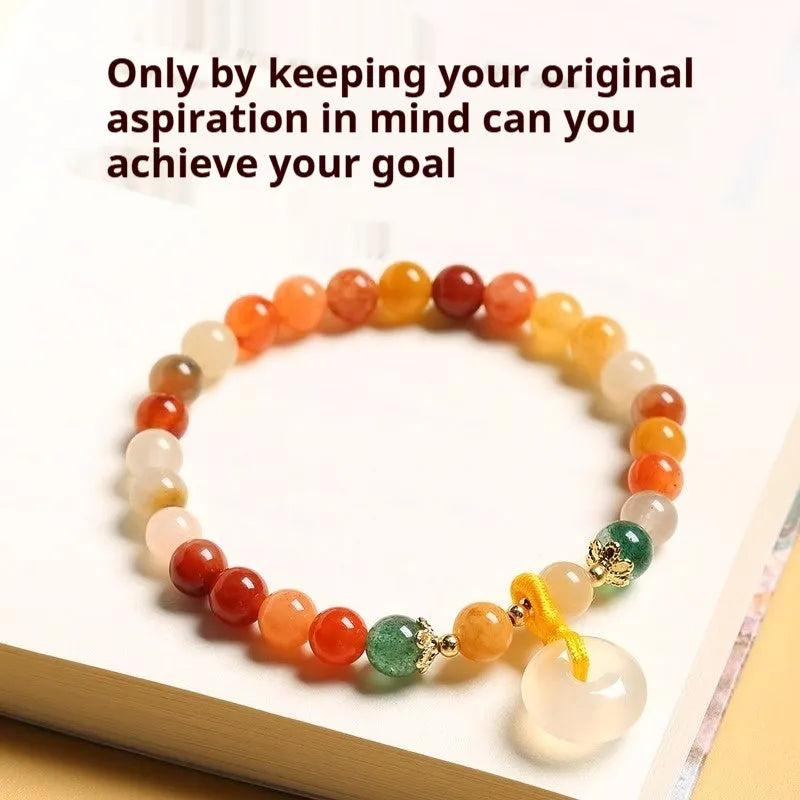 Handmade Chinese style bracelet with natural jinsi jade safety buckle and 6mm agate beads