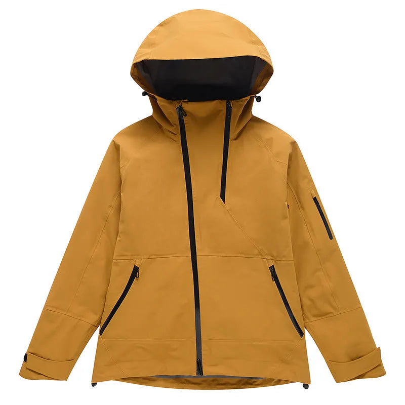 Yellow and black unisex ski suit with windproof waterproof double plate construction for snow sports