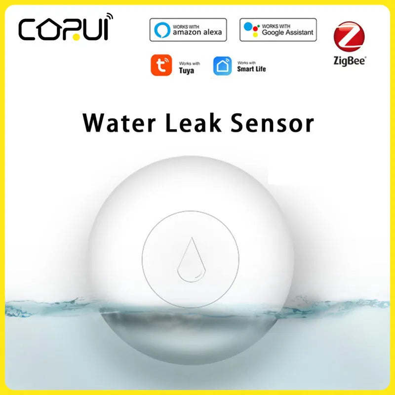 Zigbee wireless water flood sensor with compact PC housing on white background