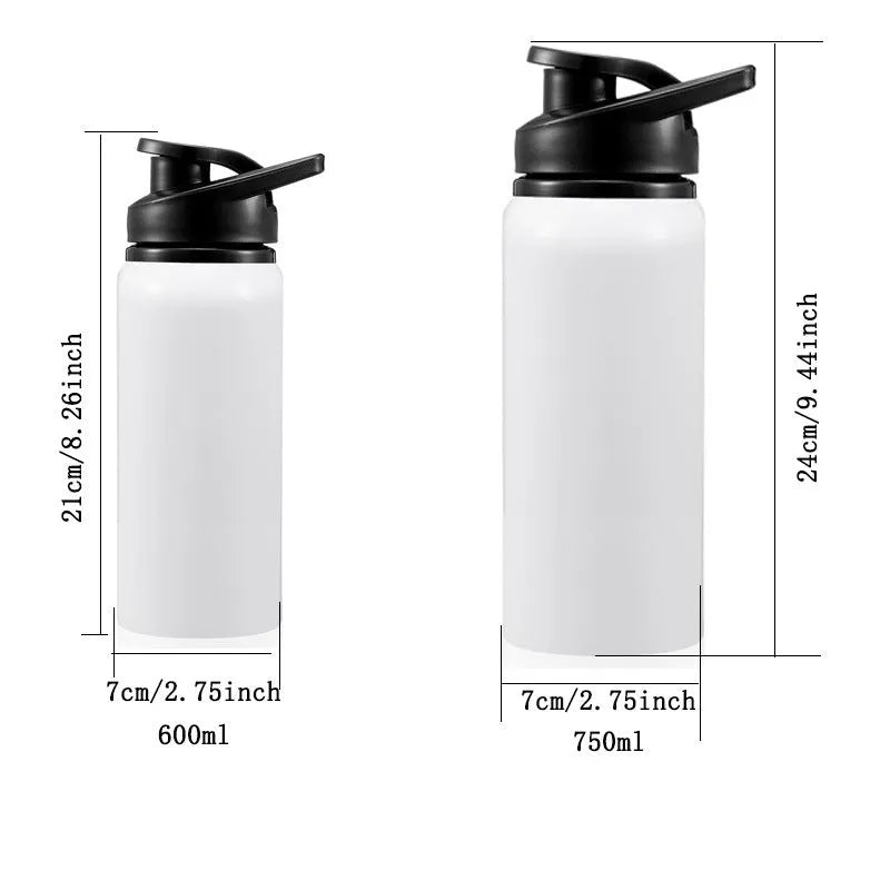 White aluminium cycling water bottle with double-walled insulation in 600ml and 750ml capacity options