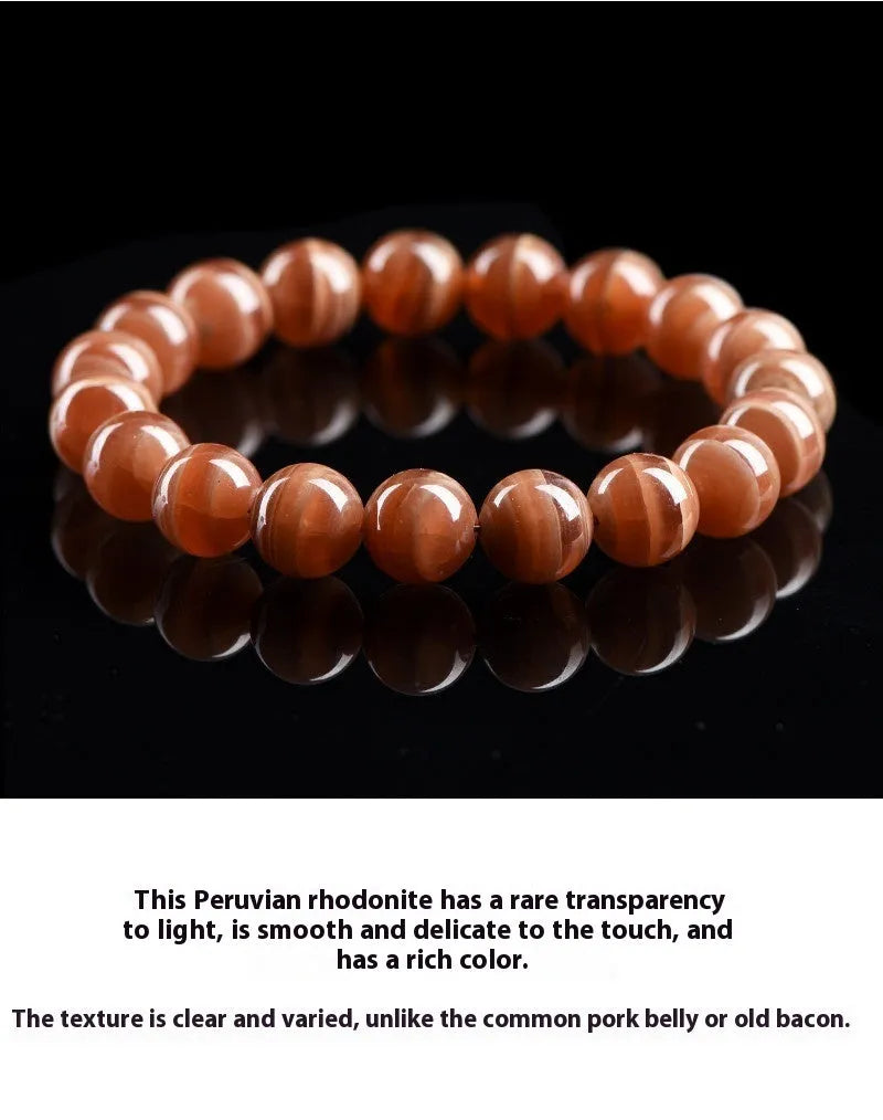 Natural Peruvian old mine rhodochrosite round bead bracelet with geometric design