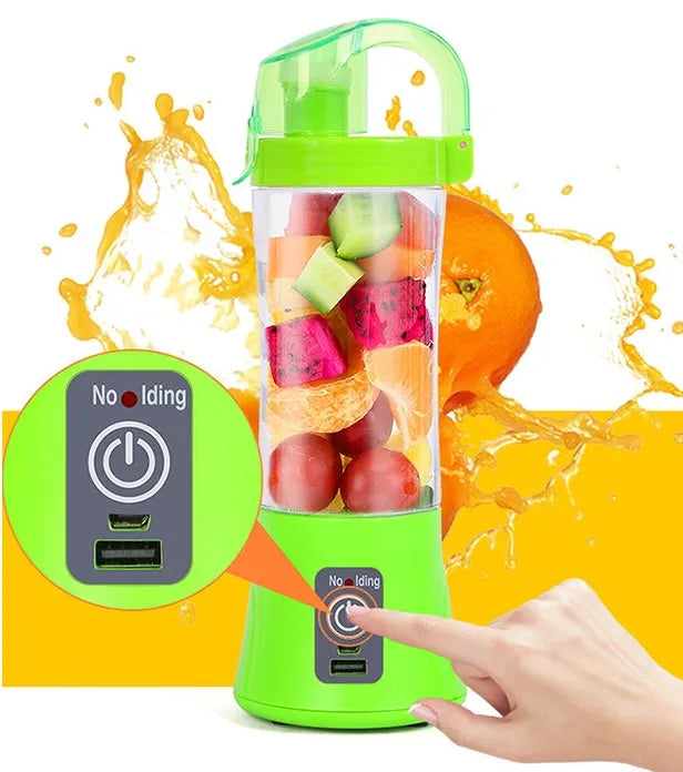 Portable electric fruit juicer handheld smoothie maker USB rechargeable 400ml blue