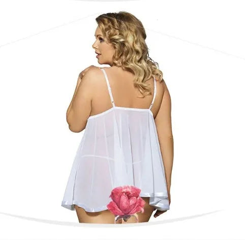 Oversized purple mesh and lace women's sleepdress, size 6XL, seamless sling dress design.