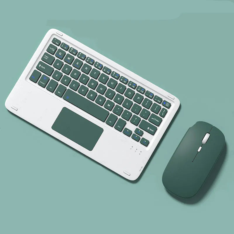 Bluetooth wireless keyboard and dual-mode rechargeable mouse set in pink colour on a desk.