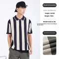 Men's striped ice silk short sleeve sweater with zip decoration detail in multiple colour options.