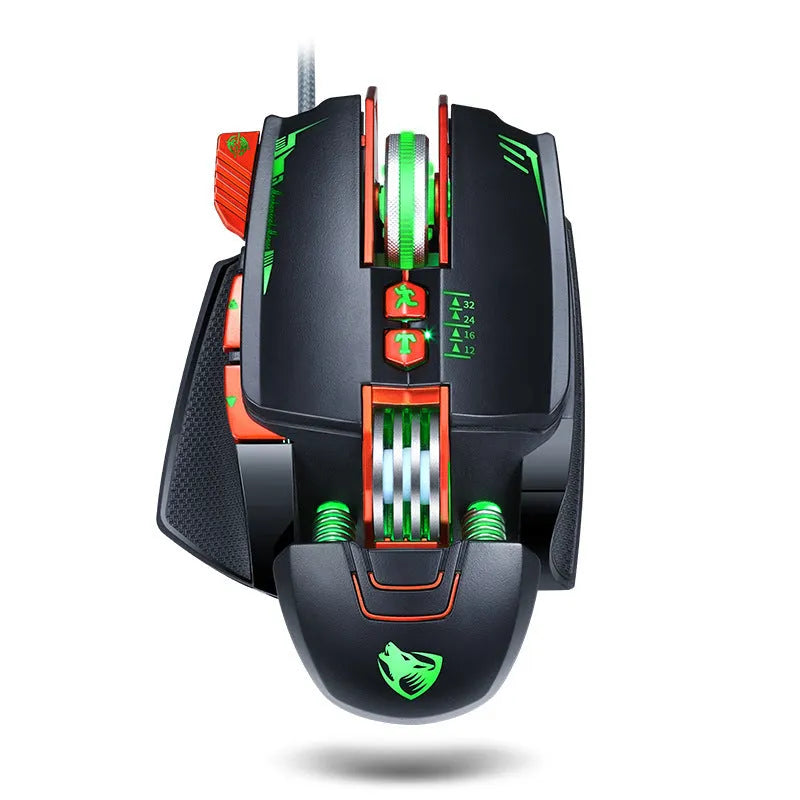 Thunder Wolf V9 black wired gaming mouse with 6 buttons and ergonomic right-handed design