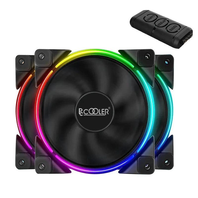 Set of three black 120mm RGB lighting PC case fans.
