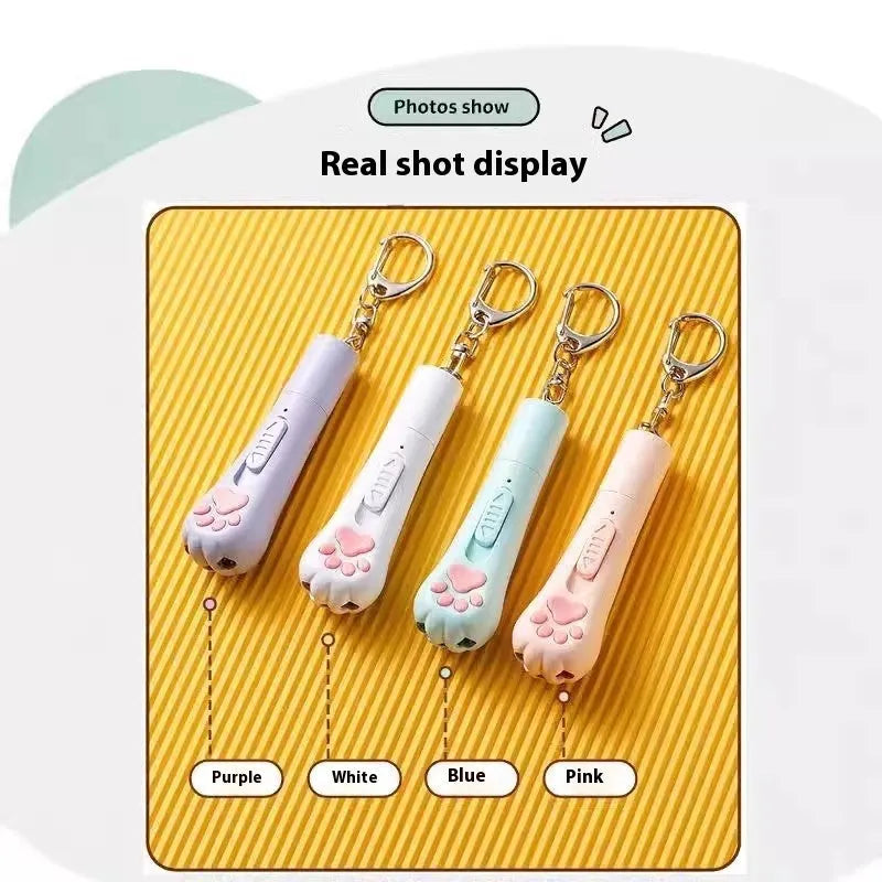 USB rechargeable cat pen light toy in cream white, pink, or blue with light-up feature