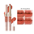 Double-headed lipstick and lip gloss set showing 10 colour options with dual-tip applicator design