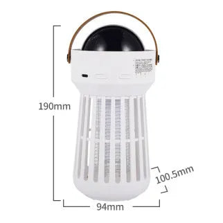 White 2 in 1 electric mosquito killer lamp with star ceiling projection and folding handle on table