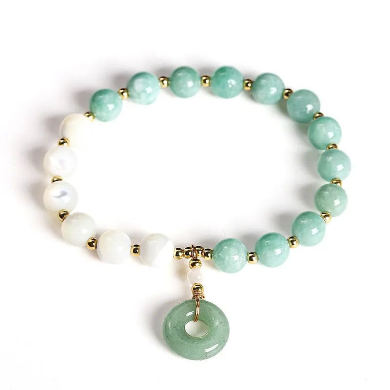 Natural horseshoe screw Burma jade safety buckle bracelet with 8mm round beads and copper clasp