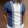 Casual men's T-shirt with three-button lapel in khaki colour, loose fit, short sleeves