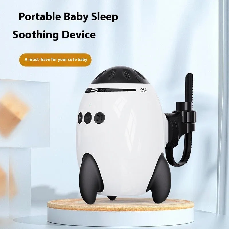 White baby sleep comforter device with Bluetooth and shaking features for infants 0-3 years