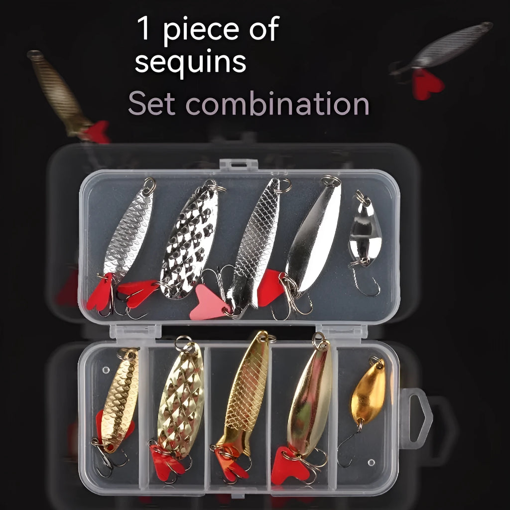 Metal pineapple sequins for fishing lure making in gold and silver colours with box packaging
