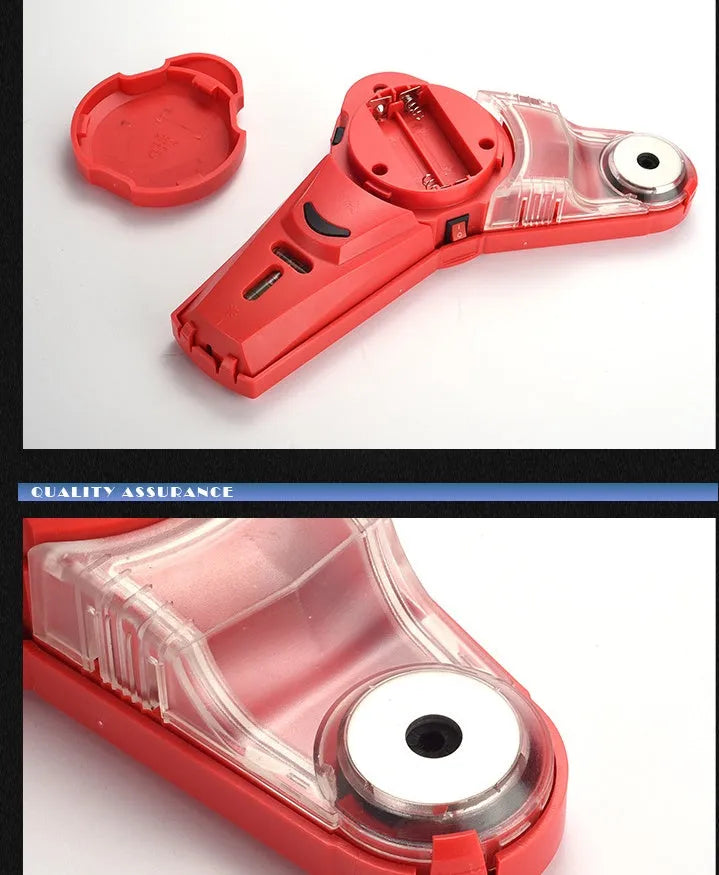 Red portable laser positioning level tool with punching function for woodworking.
