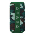 Outdoor waterproof portable Bluetooth speaker in black, camouflage, grey, or red colours with 20m range