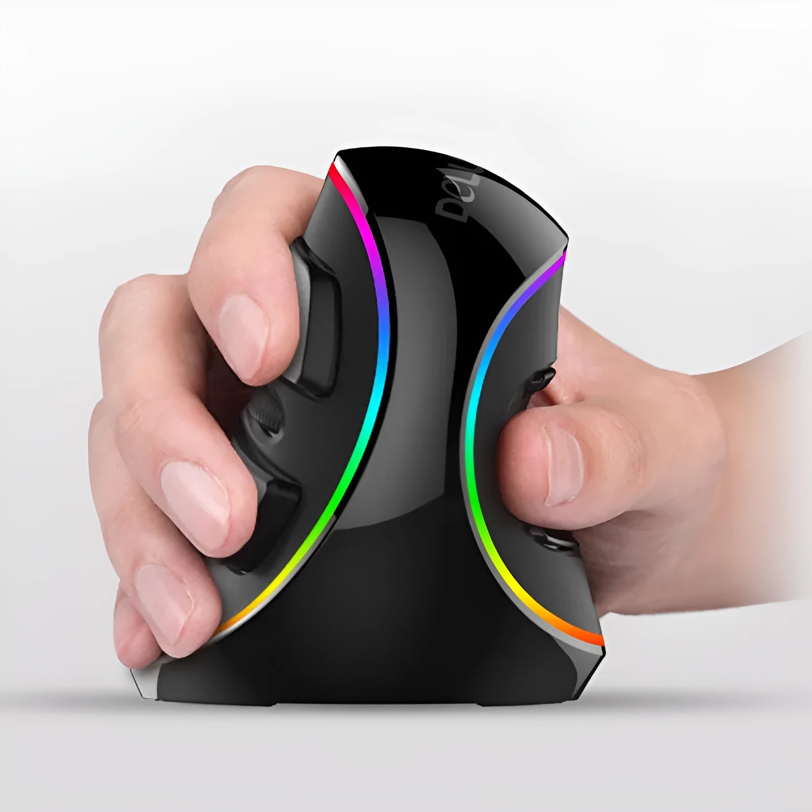 Vertical ergonomic snail-shaped RGB wired computer mouse with USB cable