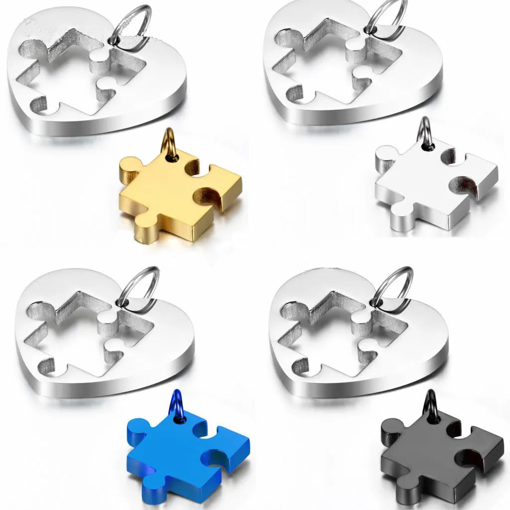 Stainless steel love puzzle pendant necklace for couples in silver finish – 52mm heart shape