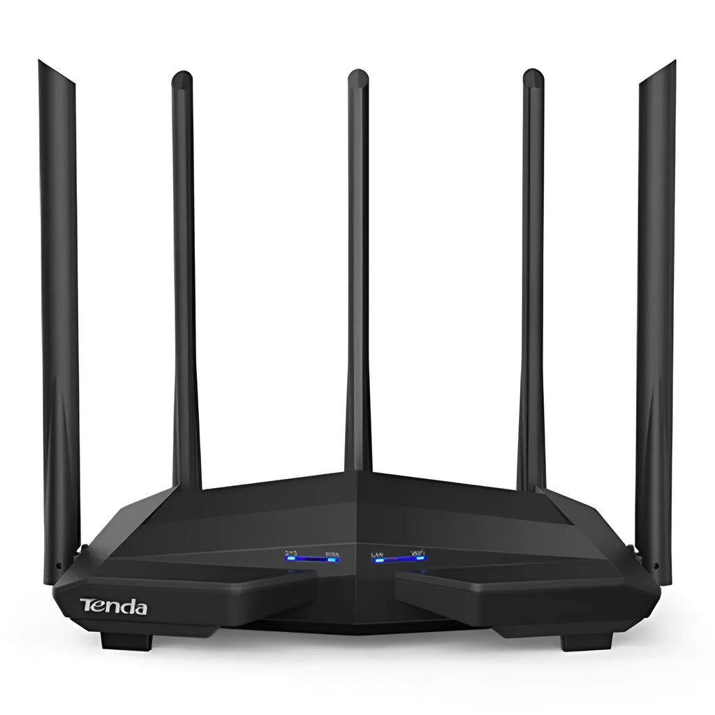 AC11 Gigabit Wireless Router in black with adjustable antennas and 8-pin pure copper LAN/WAN ports