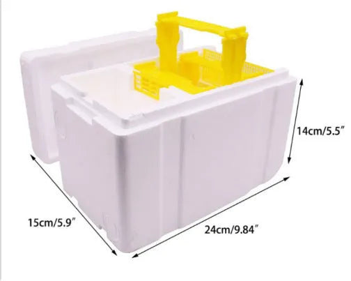 Three white EPS foam mini bee delivery boxes for hive frame and colony transport.