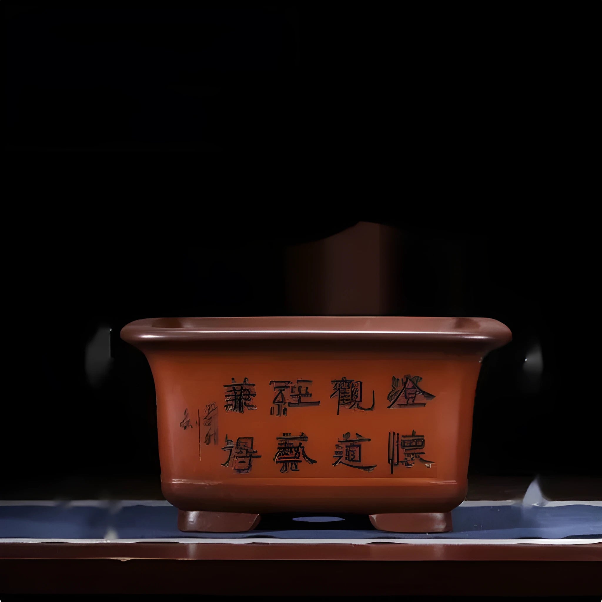 Extra large purple clay Chinese style flower pot with antique carved design for indoor planting