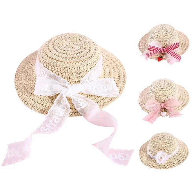 Handmade paper pet hat with adjustable bowknot shown in cartoon style for dogs and cats