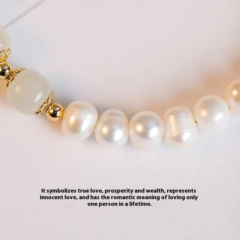 Natural freshwater pearl bracelet in diamond shape, available in deep or light Hetian jade colour.