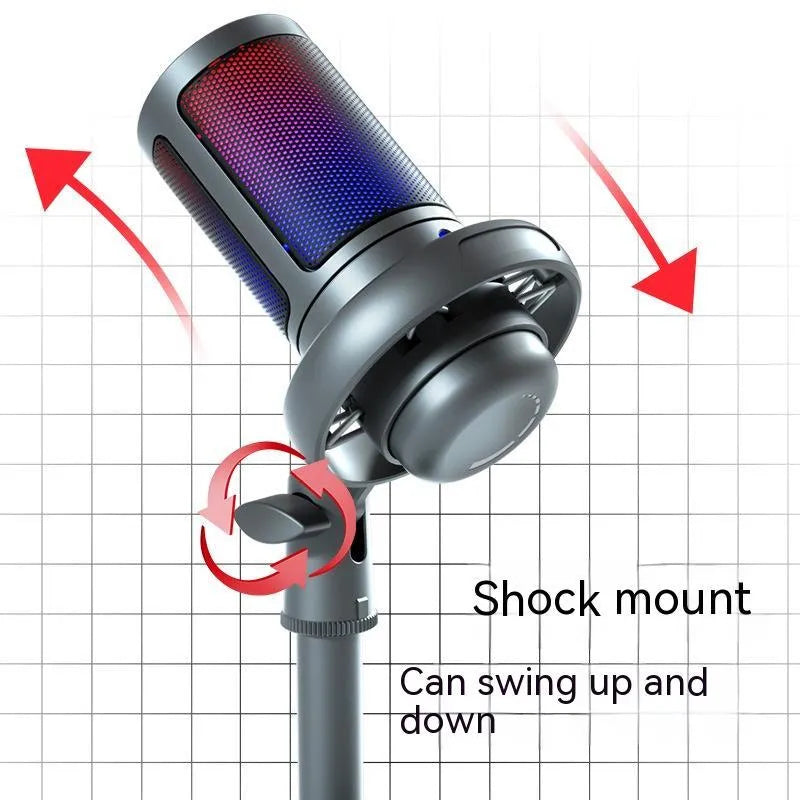 Wired condenser microphone body with RGB light available in black white and pink for live broadcast