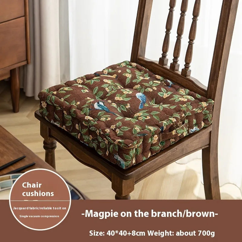 American style square dining chair cushion with thick padding in floral apricot and solid colour options.