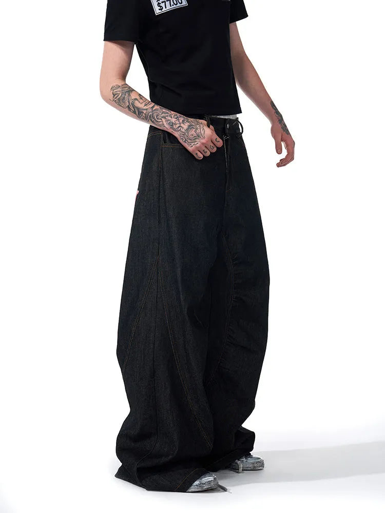 Temperature-Sensitive Color-Changing Embroidered Red Ear Jeans Wide Leg Pants Loose Straight Cotton Denim in Black Available in Sizes S M L XL for Women Asian Sizing