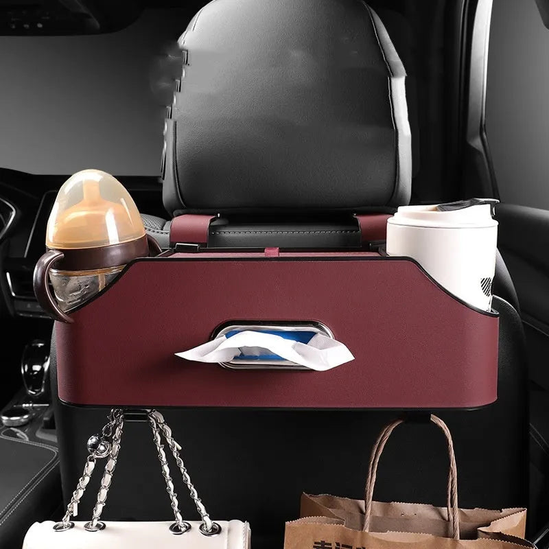 Genuine leather car tissue box storage organiser with water cup holder in multiple colour options