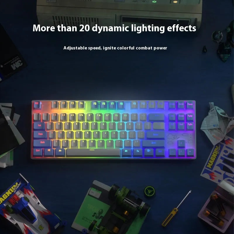 Wireless mechanical keyboard with metal casing and backlit keys in blue-white colour option