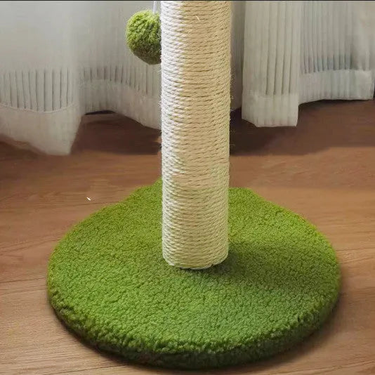 Emerald green cat tree with sisal scratching posts and long pile cloth perch, 38x30cm size on a particle board base
