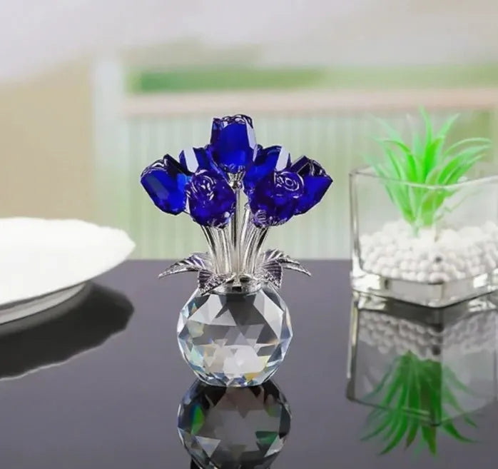 Geometric Chinese-style K9 crystal glass rose decoration in blue, red, purple, pink, yellow, green, or colourful.