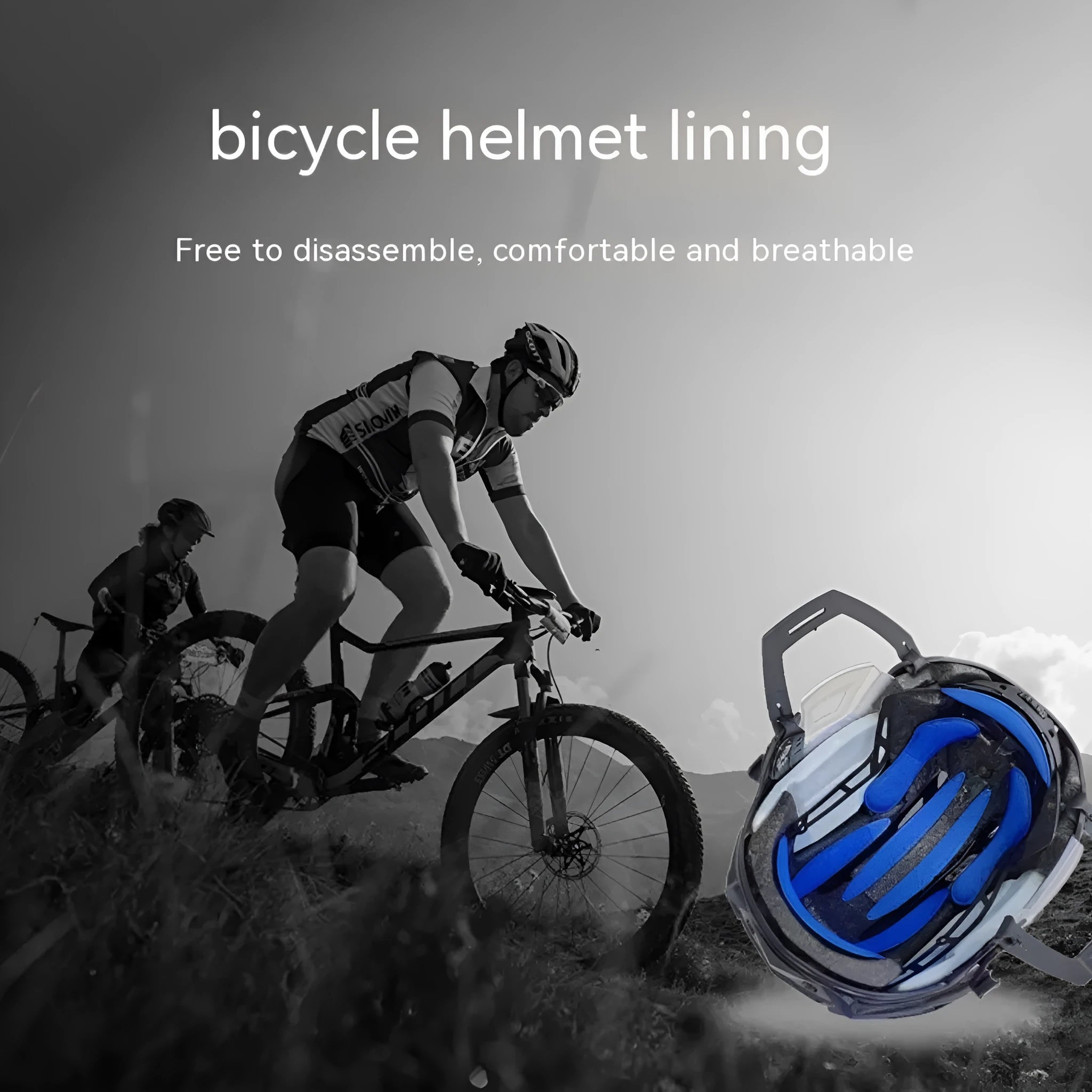 Cycling helmet lining sponge pad with Velcro chin pad, hot press molding, adult size 17-11 cm, blue colour